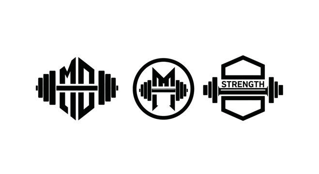 Fitness Logo Designs: Dumbbell, Hexagon, Strength Monogram
