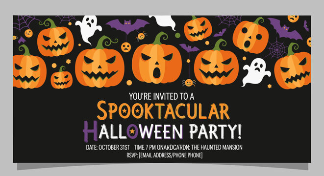 Halloween Party Invitation with Pumpkins.