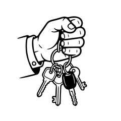 Fototapeta premium Hand Holding Keychain Keys Silhouette Vector Icon Access Security Ownership