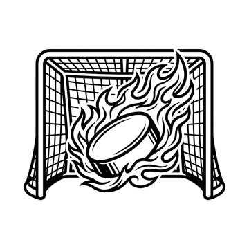 Hockey Goal with Flaming Puck Silhouette Vector Icon Sport Scoring Action