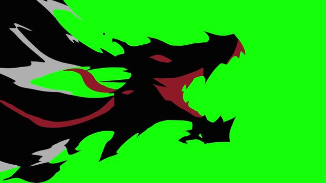 Dragon silhouette fire flying transition overlay on green screen background with luma matte