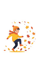 Fototapeta premium Joyful Boy Embraces Autumn Breeze Among Falling Leaves