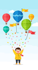 Naklejka premium Joyful Celebration With Hot Air Balloons And Confetti Sky