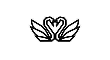 Fototapeta premium Stylized Swans Forming Heart Shape, Elegant Logo Design, Black and White