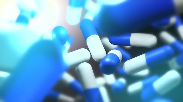 Cinematic 3D Animation of Blue and White Capsule Pills