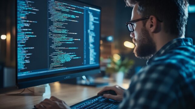 Professional programmer programming on a computer generative ai
