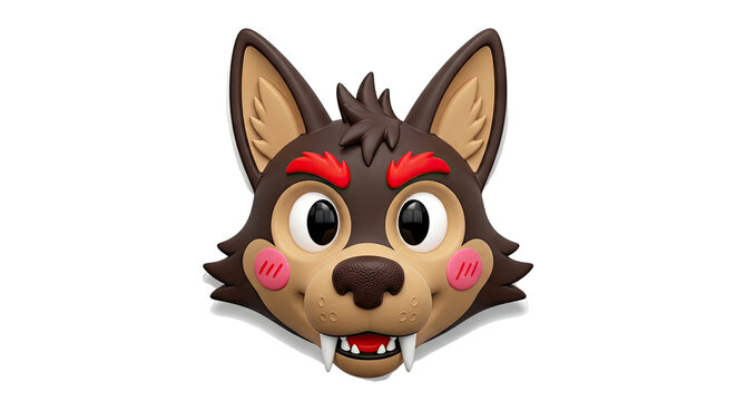 Cartoon Wolf Face Mask with Fangs and Red Eyebrows