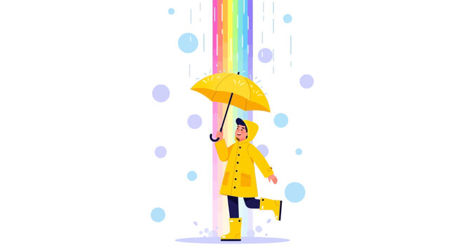 Joyful Person Under Colorful Rainbow Rain