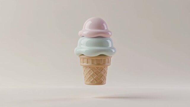 A colorful ice cream floats in the air on a pastel background
