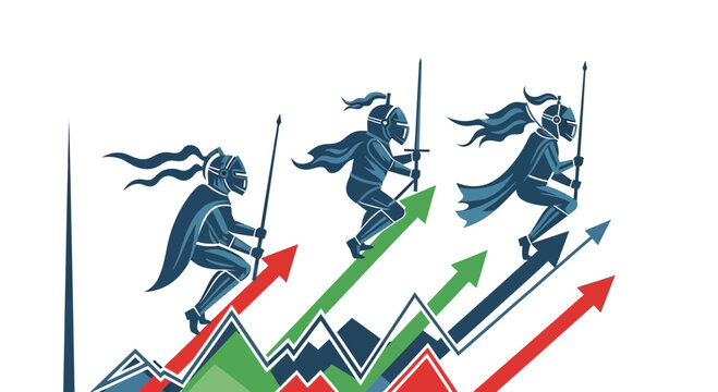 Knights Ascending On Upward Trending Arrows Representing Business Growth And Success