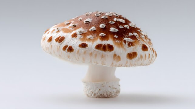 Amanita Mushroom with Brown Spots on White Background.