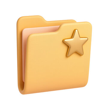 A simple yellow folder icon with a star symbol isolated on a transparent background showing organization and usability in design
