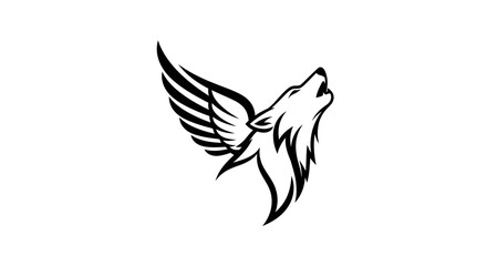 Obraz premium Winged Wolf Head Howling Silhouette - Mystical Creature Emblem