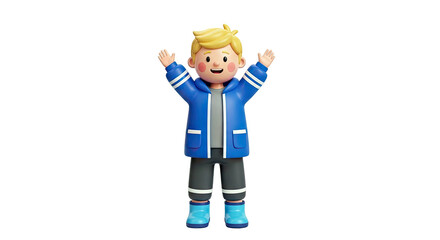 Fototapeta premium 3D Cartoon Boy in Rain Gear