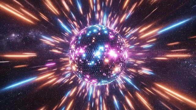 Disco ball in space with light rays