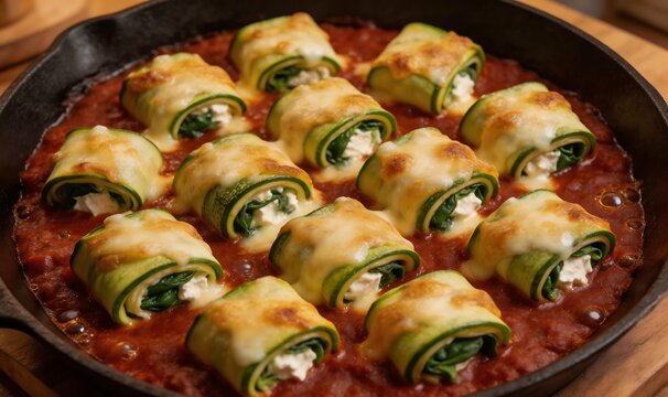 Delicious Baked Zucchini Rolls Filled with Ricotta and Spinach in Marinara Sauce