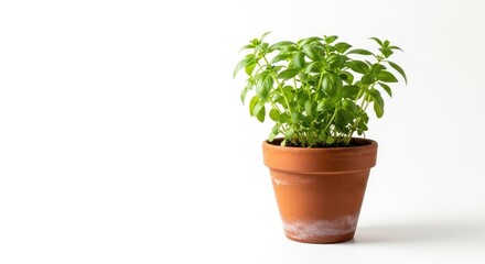 Fototapeta premium A potted basil plant on a white background.