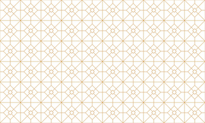 Fototapeta premium Elegant gold geometric seamless vector pattern, Minimalist luxury linear background with diamond and square lattice.