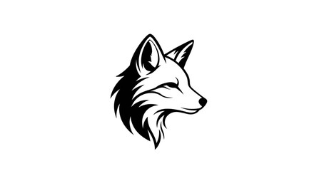 Obraz premium Stylized Fox Head Silhouette, Black and White, Vector Art