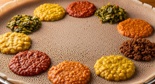 colorful indian spice powders in ceramic bowls on slate
