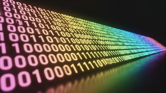 Binary code with rainbow light effect