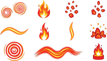 Fototapeta premium Collection of Fire and Flame Icons and Graphics for Visual Effects and Design