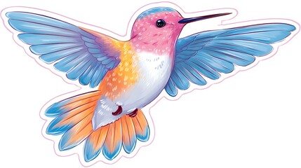 Fototapeta premium Vibrant Watercolor Hummingbird in Flight with Colorful Wings.