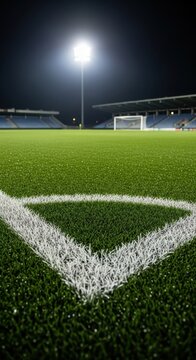 A soccer field with a white line on it