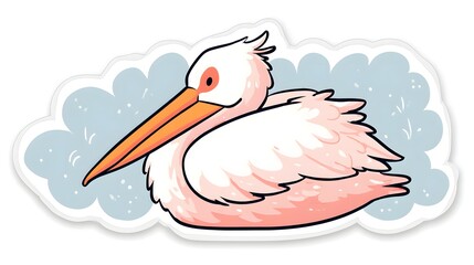 Fototapeta premium Cute Cartoon Pelican Bird Illustration Sticker Design.