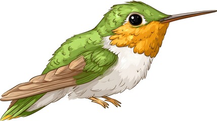 Fototapeta premium Detailed Illustration of a Vibrant Green Hummingbird with Orange Throat.