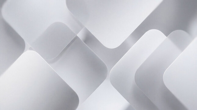 Dynamic abstract photograph of multiple white overlapping rounded square shapes creating an intricate three-dimensional.