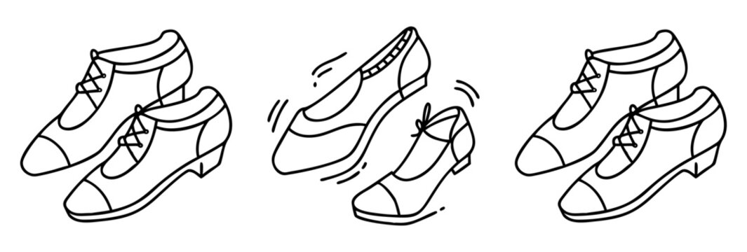 Stylized line art illustration of vintage shoes, perfect for textile design