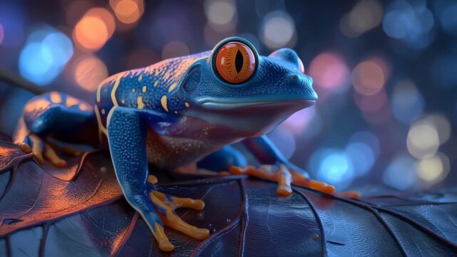 Vibrant Red-Eyed Tree Frog on Leaf, Mystical Bokeh Background, Macro Wildlife