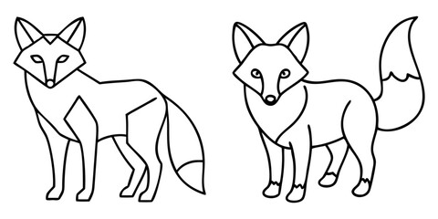 Naklejka premium Outlined fox drawings in geometric and rounded style standing next to each other