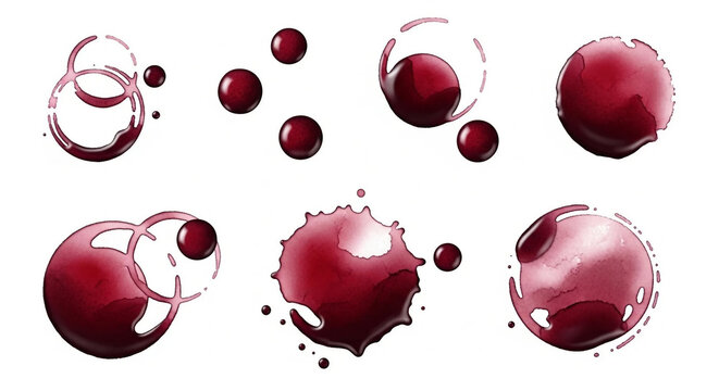 Set of red wine stains isolated on white background.