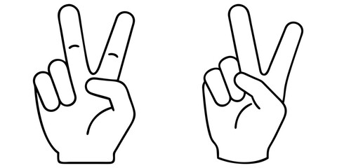Obraz premium Two cartoon hands displaying the peace sign with simple black outlines