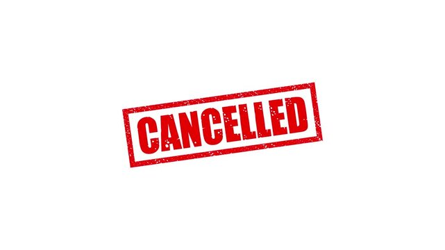 Cancelled stamp design motion graphics. grunge rubber stamp impression animation. cancelled distressed texture effect 4k video.
