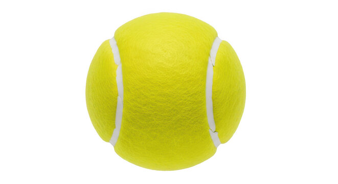 Bright yellow tennis ball with white seam, isolated on transparent background, perfect for sports and recreation themes