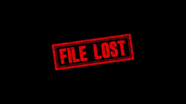 File Lost stamp design motion graphics. grunge rubber stamp impression animation. file lost distressed texture effect 4k video.