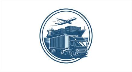 Naklejka premium Global Logistics and Transportation Network with Truck Ship and Plane.