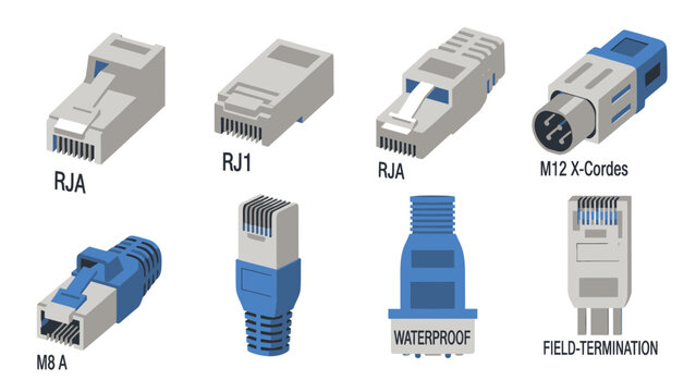 Industrial and Network Connector Types: RJ-style, M12, M8, Waterproof, Field-Termination Plugs