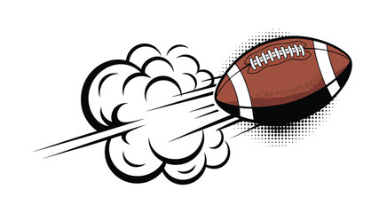 Football comic pop art illustration, ball flying through clouds with dynamic movement, retro vector style, bold outlines, and transparent background for action-themed sports visuals. © MSTRINA