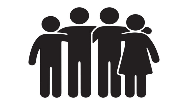 Group of four people piktogram icon, representing community support, social gathering, and togetherness.