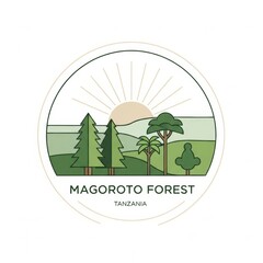 Magoroto Forest travel sticker design featuring tropical mountains, lush greenery, and scenic adventure vibes from Magoroto Forest Estate. 
