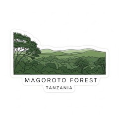 Magoroto Forest travel sticker design featuring tropical mountains, lush greenery, and scenic adventure vibes from Magoroto Forest Estate. 