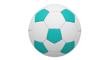Fototapeta premium 3D Render of a White and Turquoise Soccer Ball Isolated on Transparent Background, Sports Equipment, High Detail, Realistic Texture