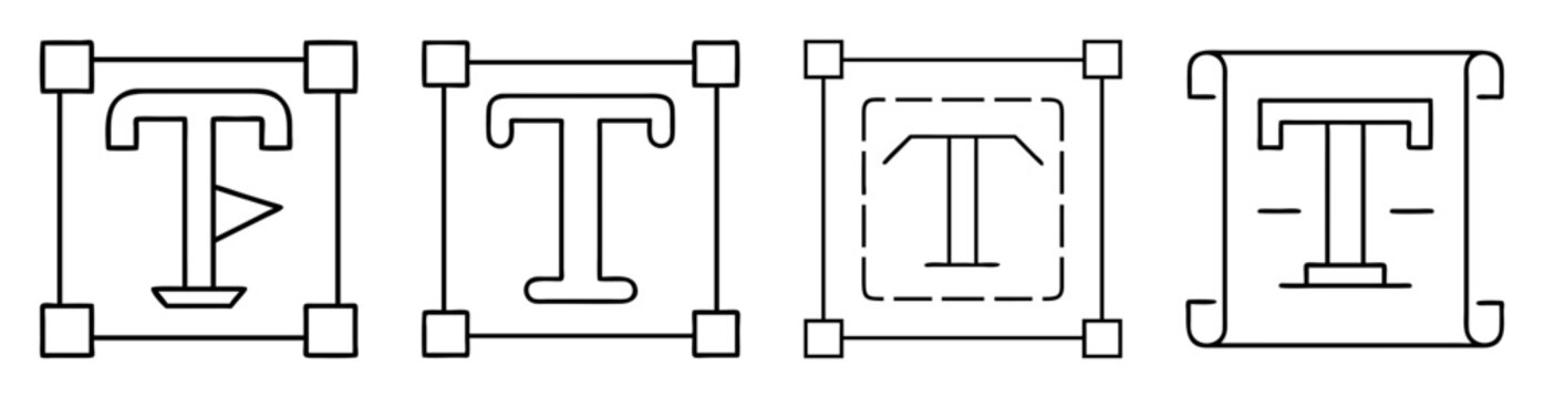 Different text styles of the letter T in graphic design elements