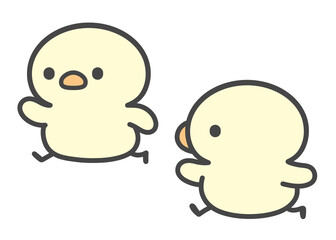 かけっこで競争するひよこたち 徒競走やレースで走るかわいい手描きイラスト © Nitomaru
