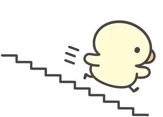 階段を降りるひよこ　ステップダウン・レベル低下・失敗や後退を表す手書きイラスト © Nitomaru