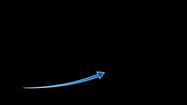 arrow rising transparent channel. Abstract arrow growth chart of economy icon color animated down to up arrow animation, on a black background, direction animation.with 4k video animation.